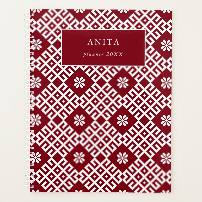 Latvian Baltic traditional Nordic folk pattern Planner (Front)