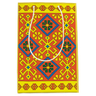Latvian Ethnic orange yellow folk art from Alsunga Medium Gift Bag