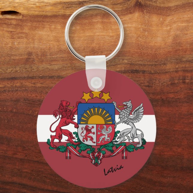 Latvian Flag & Latvia holiday, patriots / sports Keychain (Front)