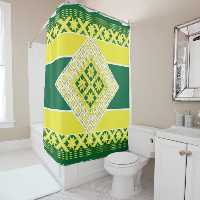 Latvian folk art yellow green geometric Medallion (In Situ)