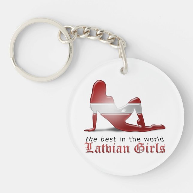 Latvian Girl Silhouette Flag Keychain (Front)