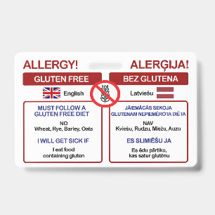 LATVIAN Gluten Free Travel Card   Allergy Badge