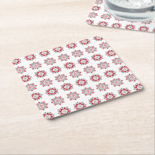 Latvian Morning SUN geometric pattern VII Square Paper Coaster