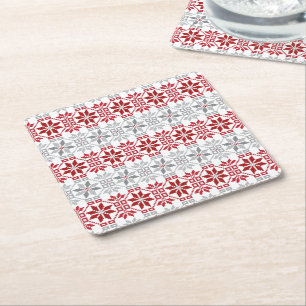 Latvian Morning SUN geometric pattern VIII Square Paper Coaster