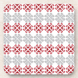 Latvian red and gray geometric Moon cross Coaster