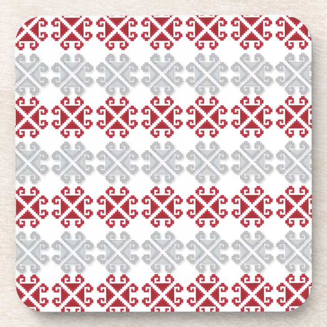 Latvian red and gray geometric Moon cross Coaster (Front)