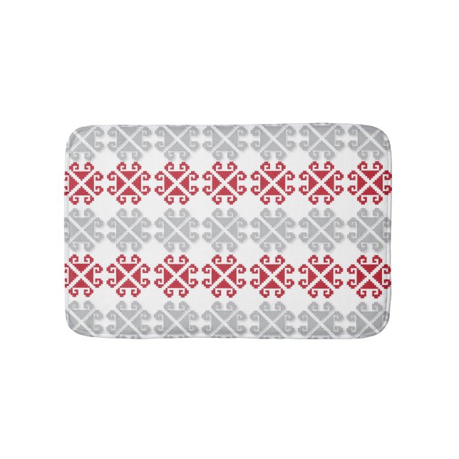 Latvian red and grey geometric Moon cross Bath Mat (Front)