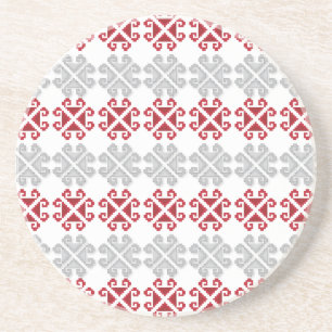 Latvian red and grey geometric Moon cross Coaster