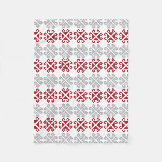 Latvian red and grey geometric Moon cross Fleece Blanket (Front)