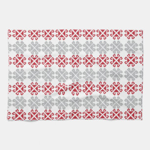 Latvian red and grey geometric Moon cross Kitchen Towel