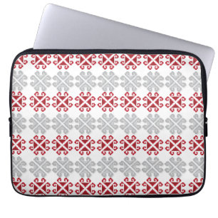 Latvian red and grey geometric Moon cross Laptop Sleeve