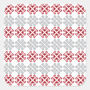 Latvian red and grey geometric Moon cross Square Sticker