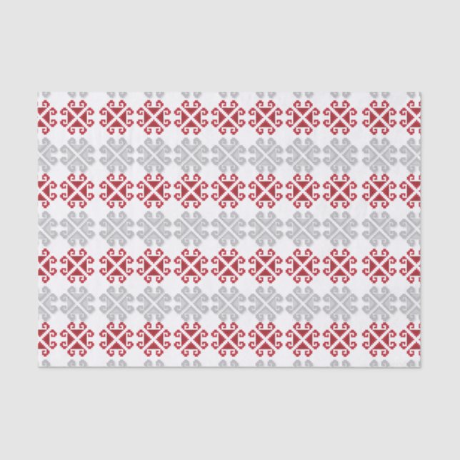 Latvian red and grey geometric Moon cross Tissue Paper (Front)