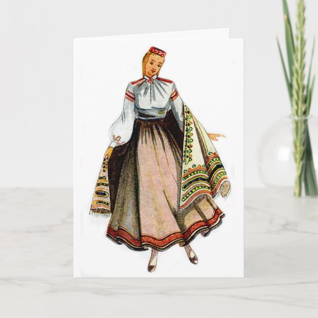 Latvian traditional costume greeting card (Front)