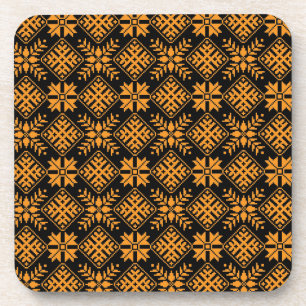 Latvian Vintage black and orange folk art pattern Coaster