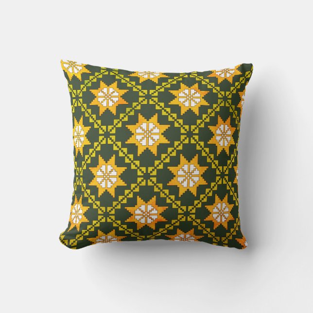 Latvian Vintage folk art Auseklis pattern Throw Pillow (Front)