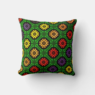 Latvian Vintage folk art pattern with flowers Throw Pillow