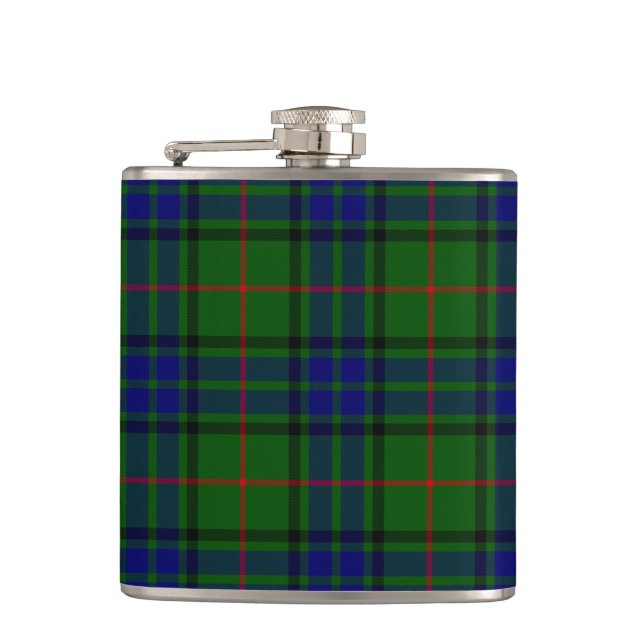 Lauder tartan blue green plaid hip flask (Front)