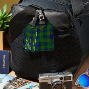 Lauder tartan blue green plaid luggage tag