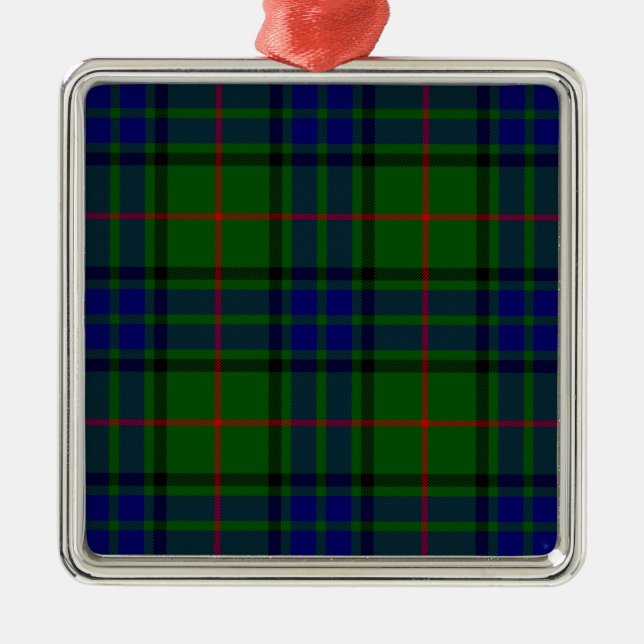 Lauder tartan blue green plaid metal ornament (Front)