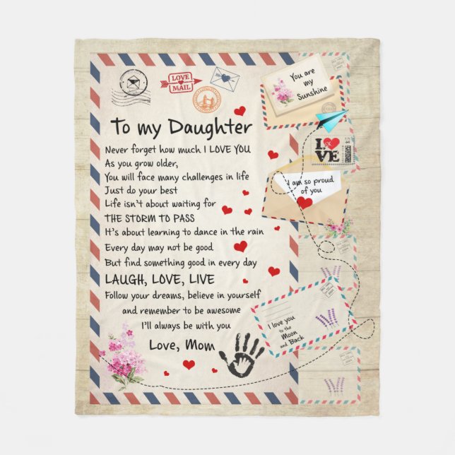 Laugh, Love, Live For Daughter - Love Mom Fleece Blanket (Front)