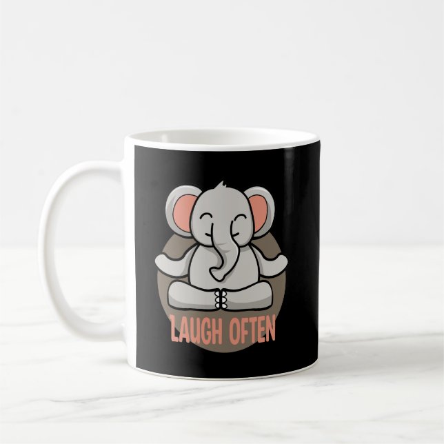 Laugh often Kawaii baby elephant doing yoga poses  Coffee Mug (Left)
