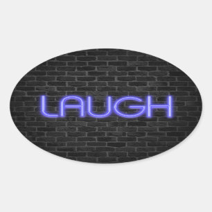 LAUGH text in neon lights on brick Oval Sticker