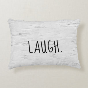 LAUGH Text On Birch Tree  Accent Pillow