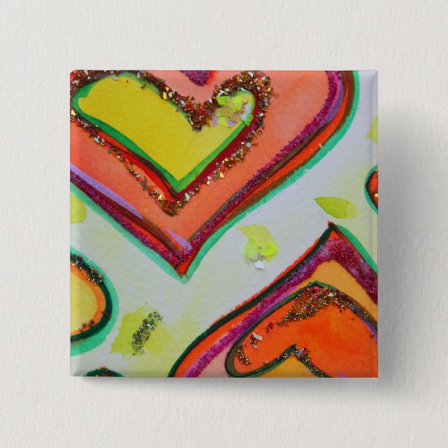 Laugh Two Hearts Art Buttons or Lapel Pins (Front)