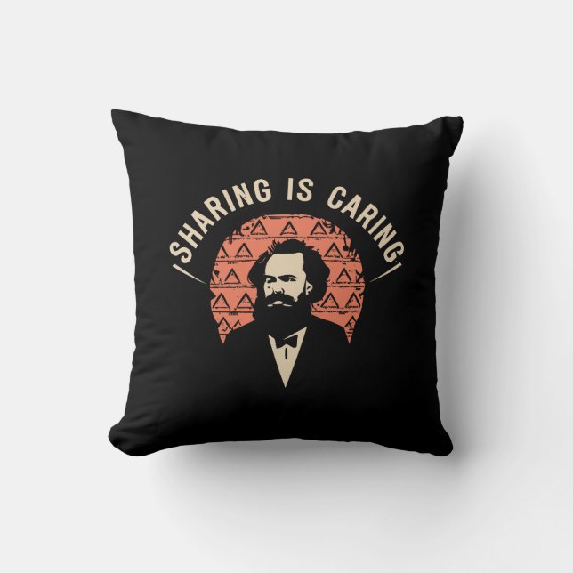 Laugh with Karl Marx Memes - Sharing Is Caring Throw Pillow (Front)
