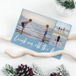Laughing All the Way Beach Photo Holiday Card<br><div class="desc">Family three photo collage "Laughing all the way" blue beach Christmas holiday card. Customized with three of your favourite photos,  greeting and family name.</div>