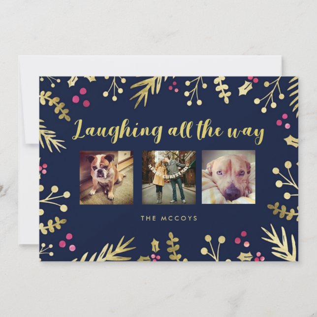 Laughing All the Way Navy Holiday Christmas Photo (Front)