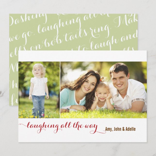 Laughing all the Way Sage 2 Photo Holiday Card (Front/Back)