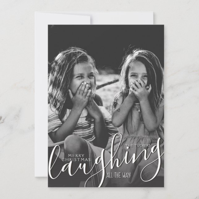 Laughing All the Way Snowflakes Blue Christmas Holiday Card (Front)