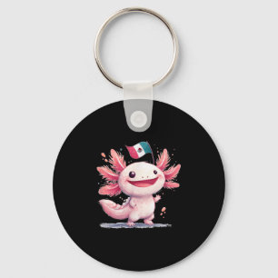 Laughing Axolotl With Mexico Flag Costume Keychain