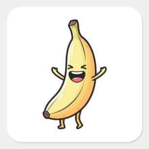 Laughing Banana – Cute Kawaii Illustration Square Sticker