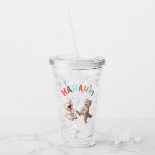 Laughing Besties: HAHAHA! Smiling Bichon & Cat Art Acrylic Tumbler
