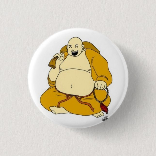 laughing buddha 1 inch round button (Front)