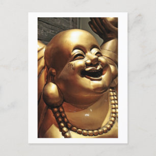 Laughing Buddha Face Gold Statue Postcard