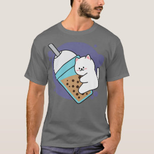 Laughing Cat Neko Kawaii Boba Tea In Anime Style T-Shirt