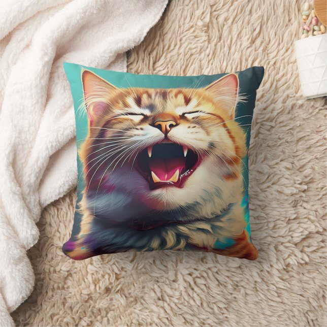 Laughing Cat Pillow! Throw Pillow (Blanket)
