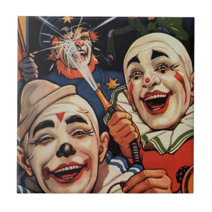 Laughing Circus Clowns and Police, Vintage Humour Tile
