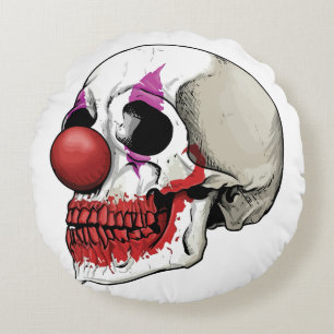 Laughing Clown Skull - Fate Until Death Round Pillow