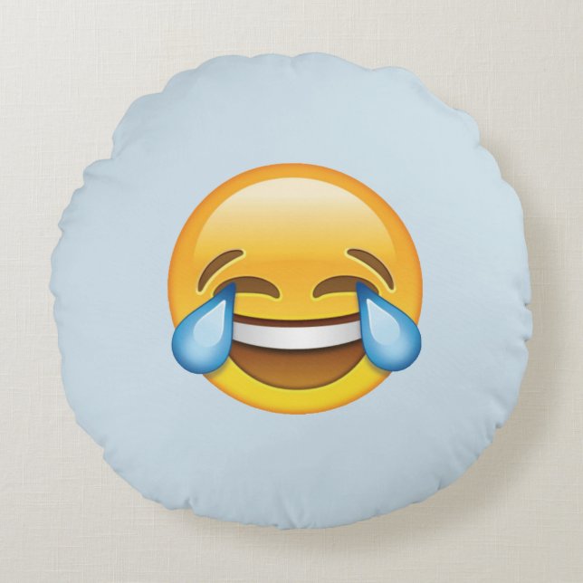 Laughing Crying Tears of Joy emoji Round Pillow (Front)