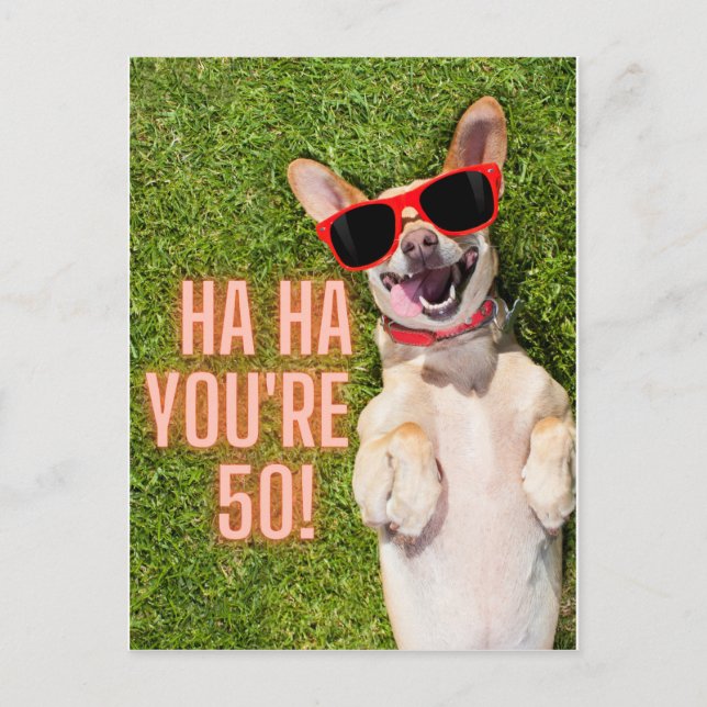 Laughing Dog 50th Birthday Postcard (Front)