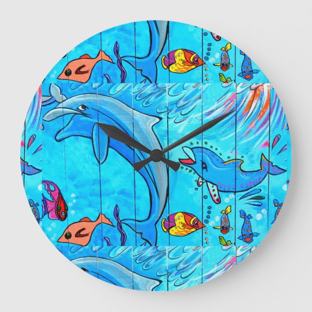 laughing dolphin blue clock (Front)