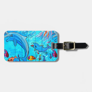laughing dolphins blue luggage tag