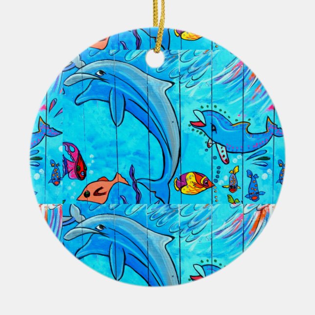laughing dolphins blue ornament (Front)