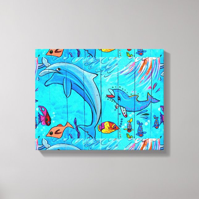 laughing dolphins wrapped canvas (Front)