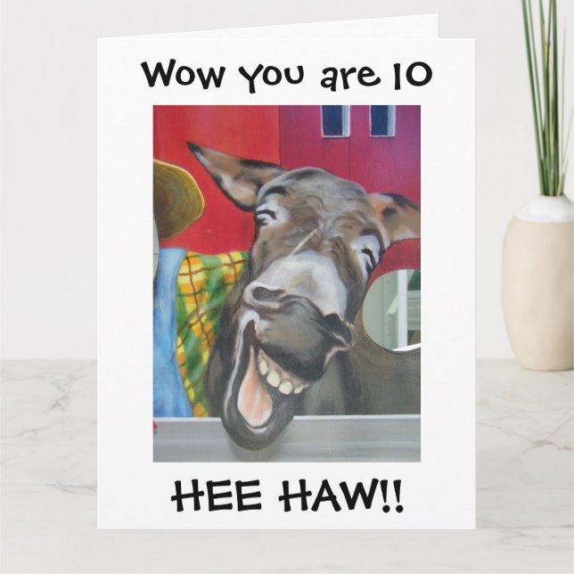 "LAUGHING DONKEY GREETING" FOR "10th" BIRTHDAY  Card (Front)